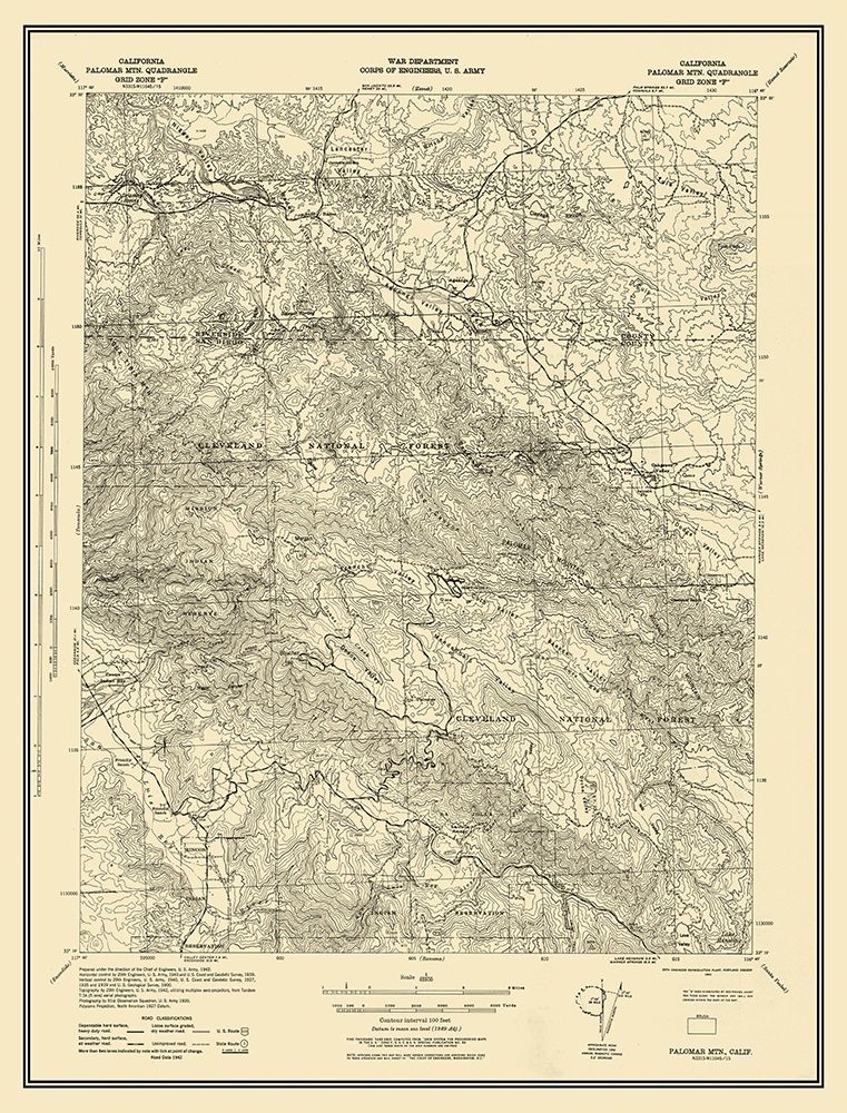 Mt Palomar California Quad - USGS 1942 art print by USGS for $57.95 CAD