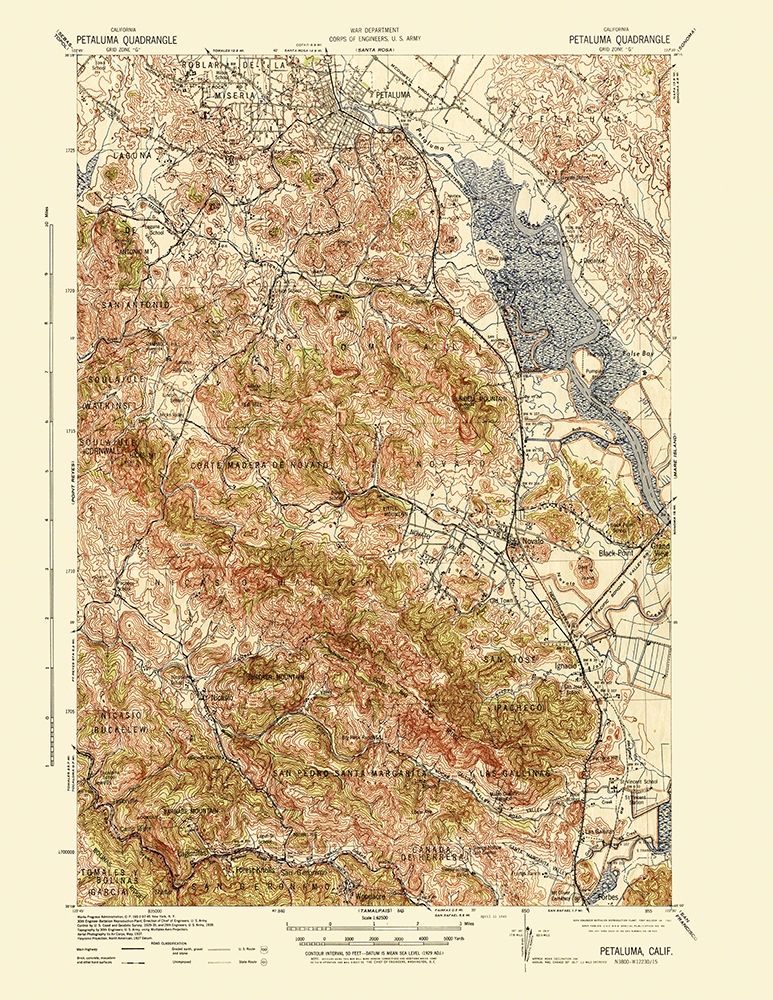 Petaluma California Quad - USGS 1942 art print by USGS for $57.95 CAD