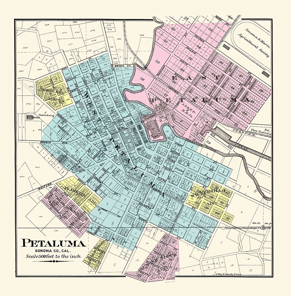 Petaluma California - Thompson 1877 art print by Thompson for $57.95 CAD