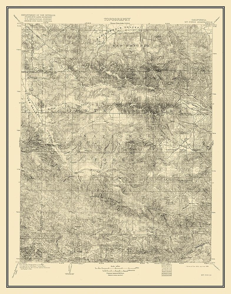 Mt Pinos California Quad - USGS 1903 art print by USGS for $57.95 CAD