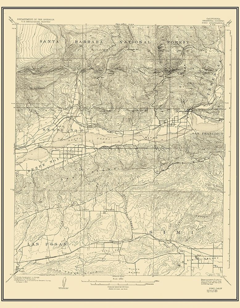 Piru California Quad - USGS 1921 art print by USGS for $57.95 CAD
