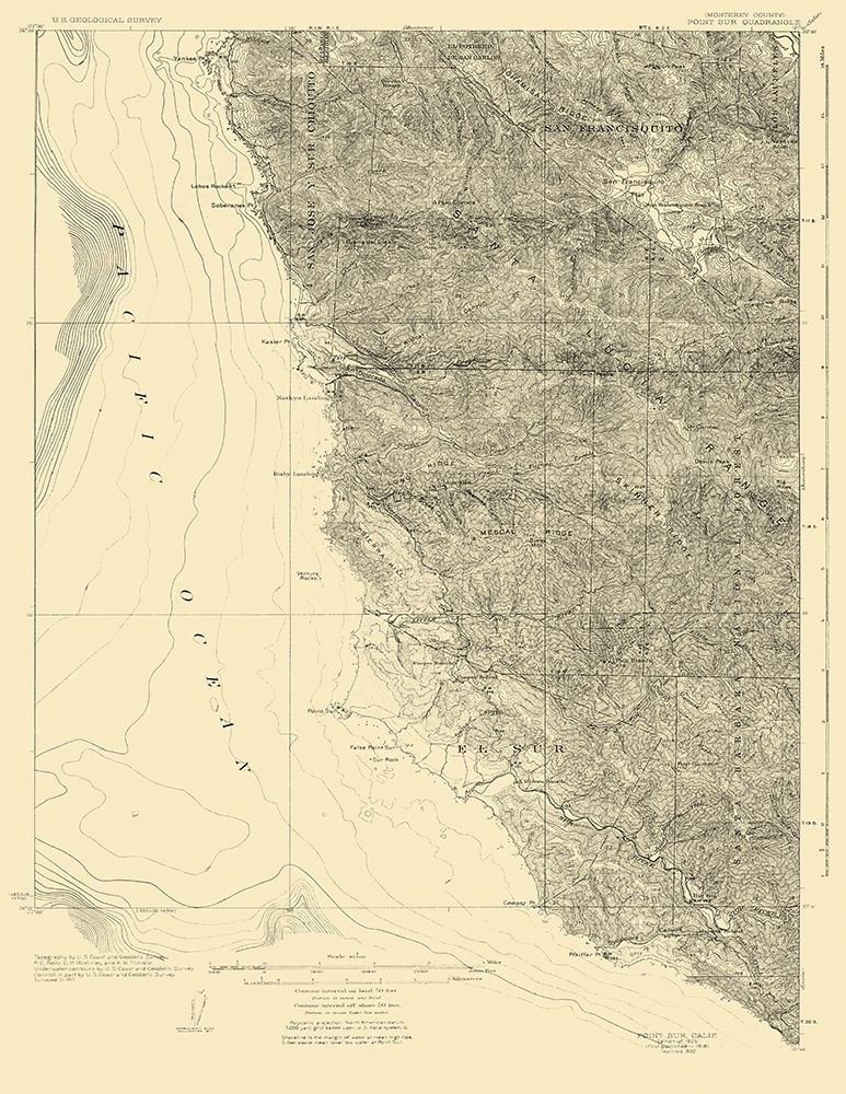 Point Sur California Quad - USGS 1925 art print by USGS for $57.95 CAD