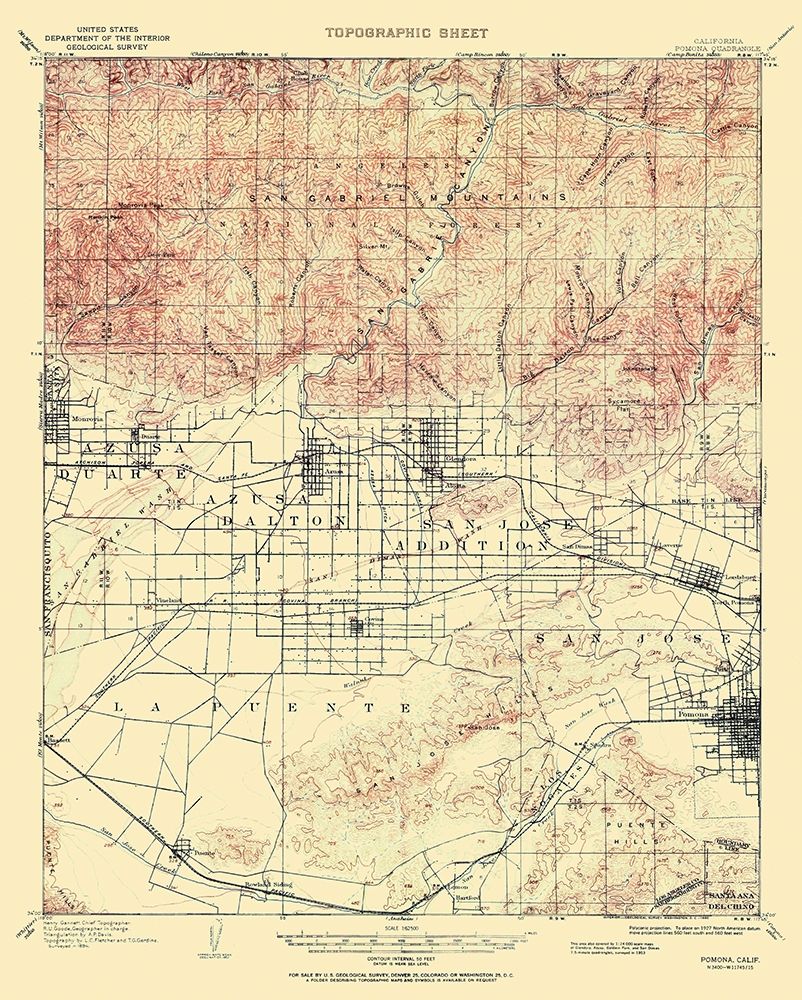 Pomona California Quad - USGS 1953 art print by USGS for $57.95 CAD