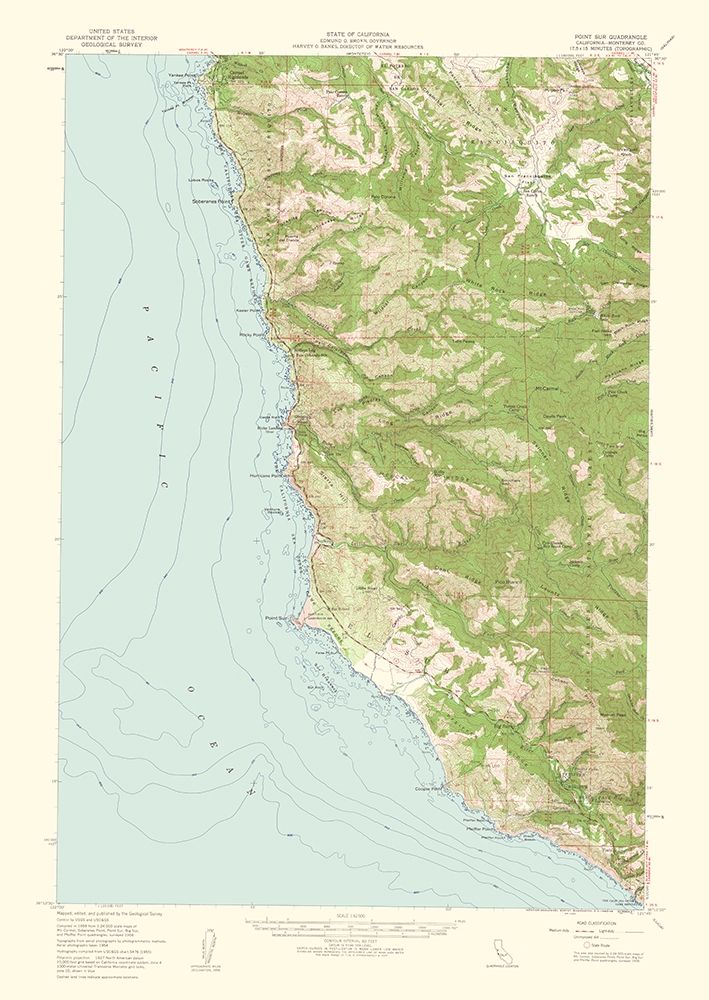 Point Sur California Quad - USGS 1956 art print by USGS for $57.95 CAD