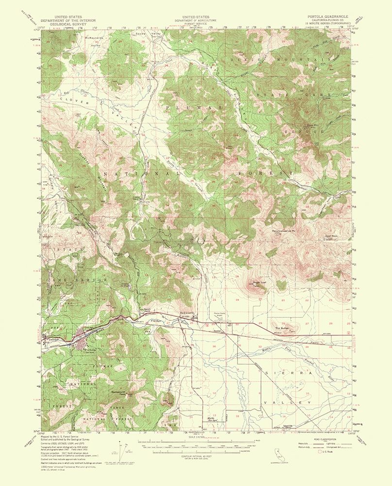 Portola California Quad - USGS 1956 art print by USGS for $57.95 CAD