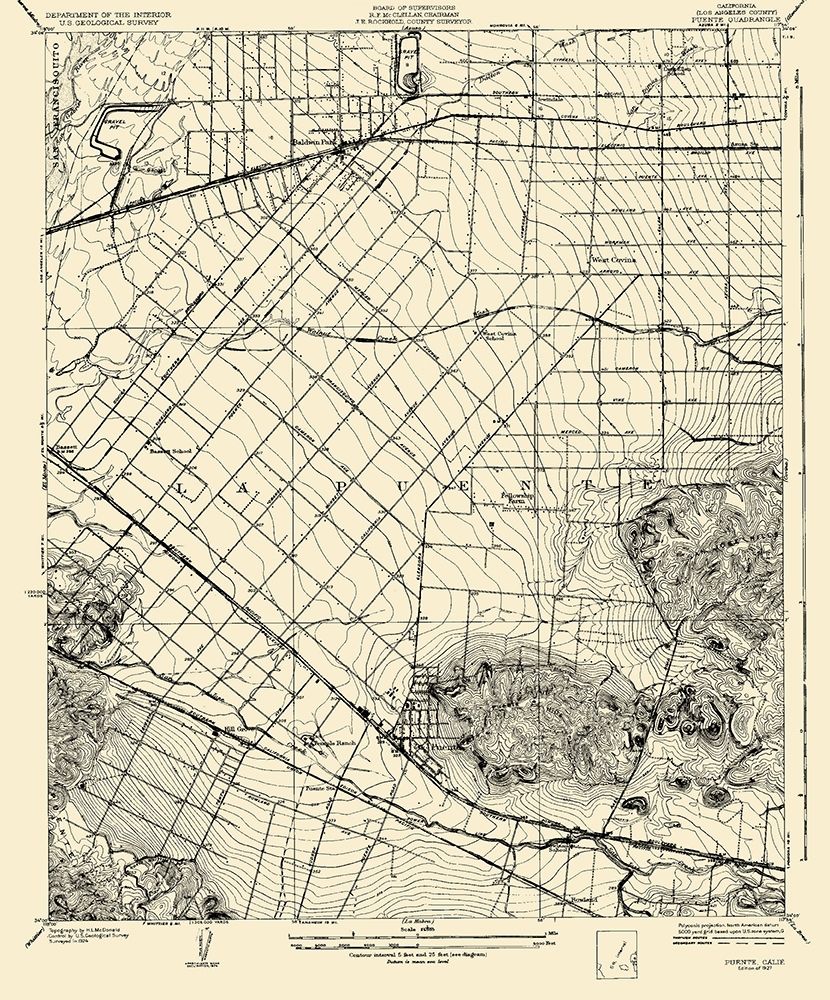 Puente California California Quad - USGS 1927 art print by USGS for $57.95 CAD