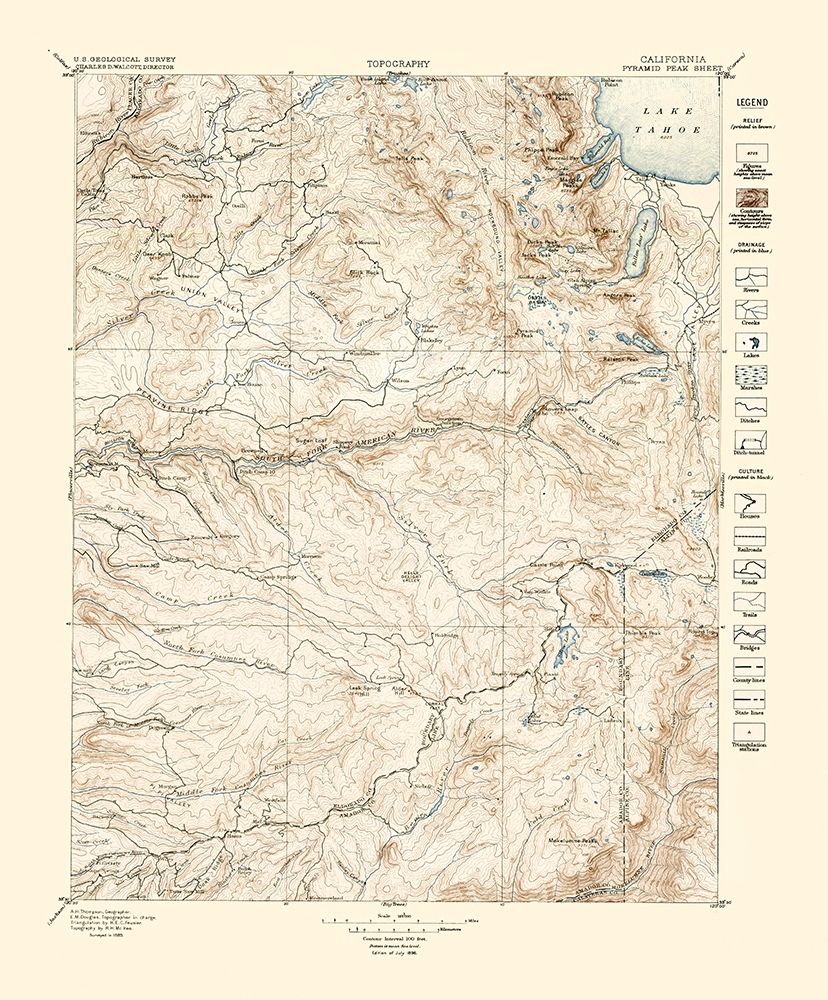 Pyramid Peak California Sheet - USGS 1896 art print by USGS for $57.95 CAD