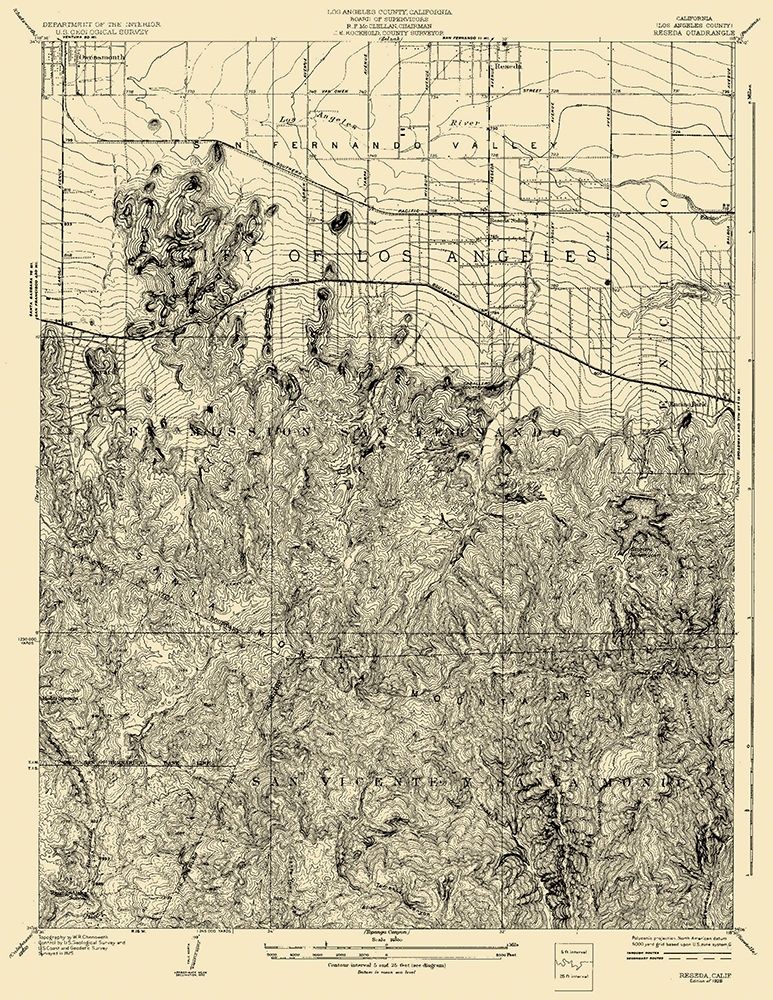 Reseda California Quad - USGS 1928 art print by USGS for $57.95 CAD