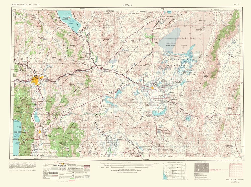 Reno Nevada California Quad - USGS 1967 art print by USGS for $57.95 CAD