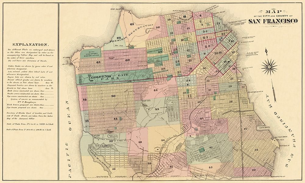 San Francisco California - Humpfreys 1876 art print by Humpfreys for $57.95 CAD