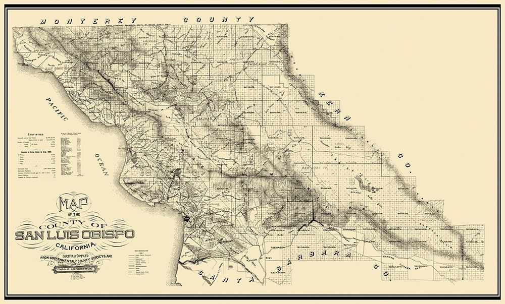 San Luis Obispo California - Henderson 1890 art print by Henderson for $57.95 CAD