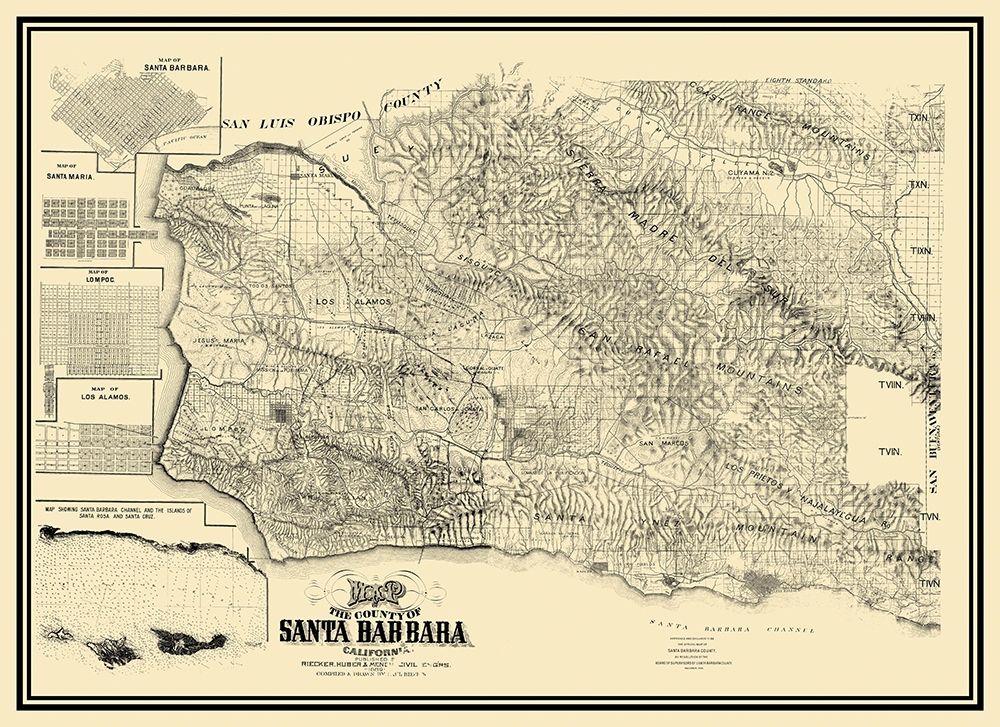 Santa Barbara California Landowner - Huber 1889 art print by Huber for $57.95 CAD