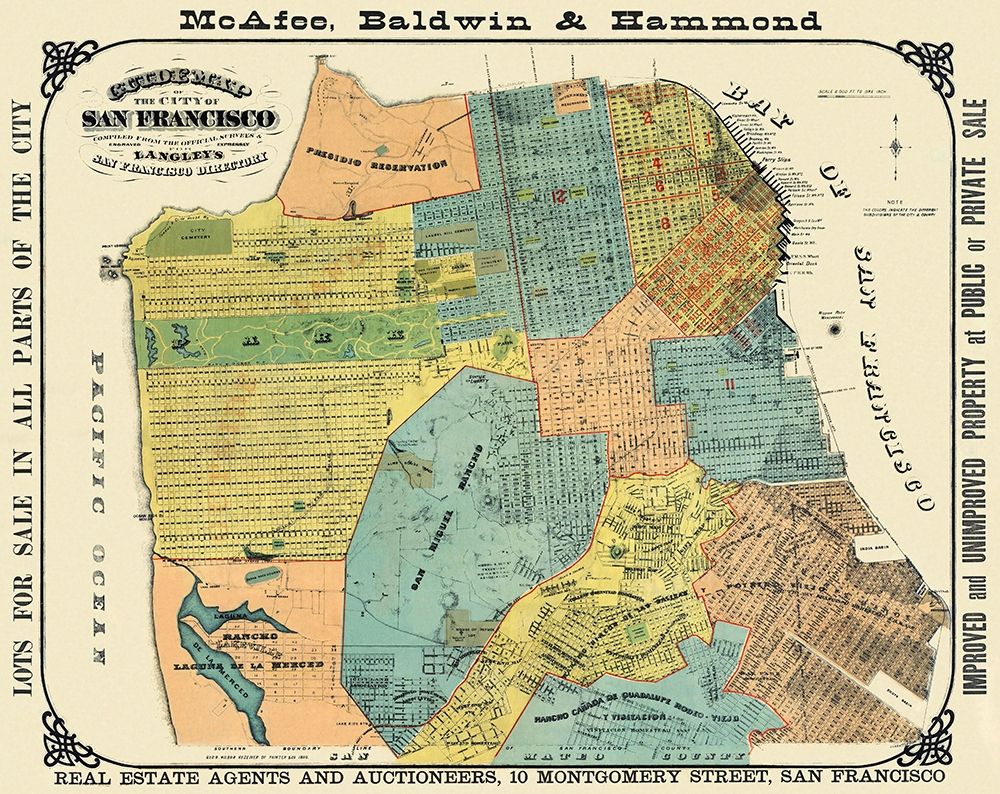 San Francisco California Guidemap - Wilbur 1890 art print by Wilbur for $57.95 CAD