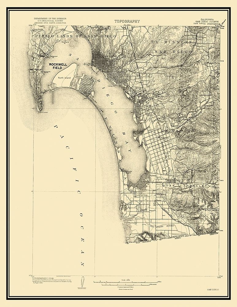 San Diego California Quad - USGS 1904 art print by USGS for $57.95 CAD