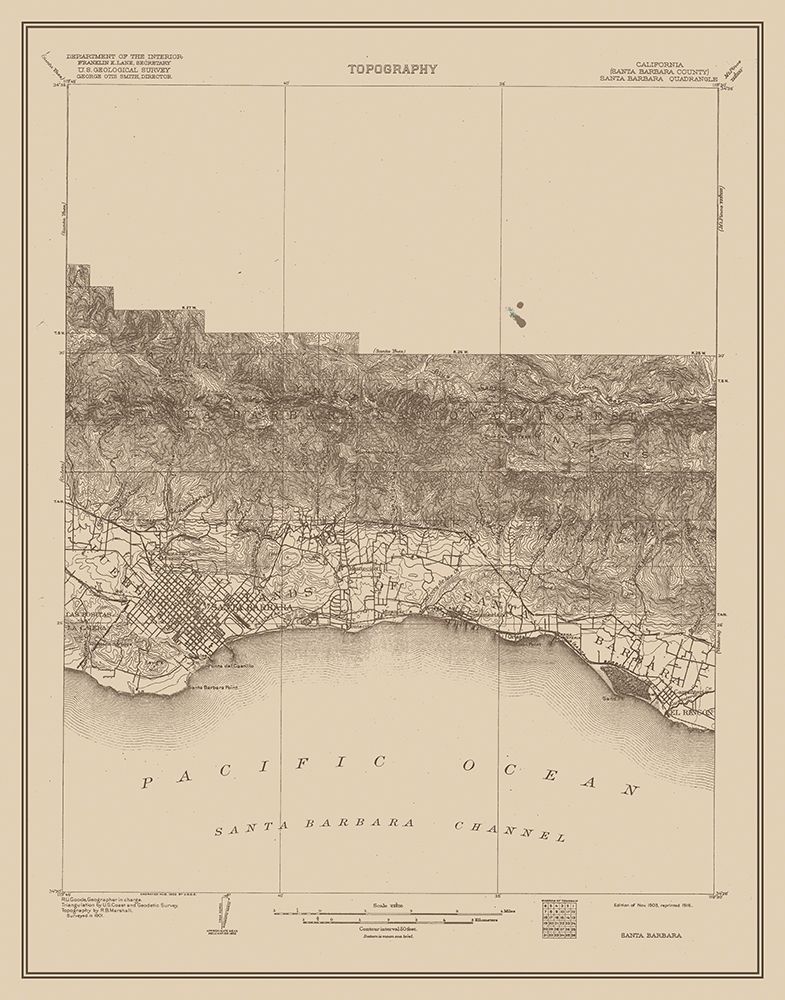 Santa Barbara California Quad - USGS 1903 art print by USGS for $57.95 CAD