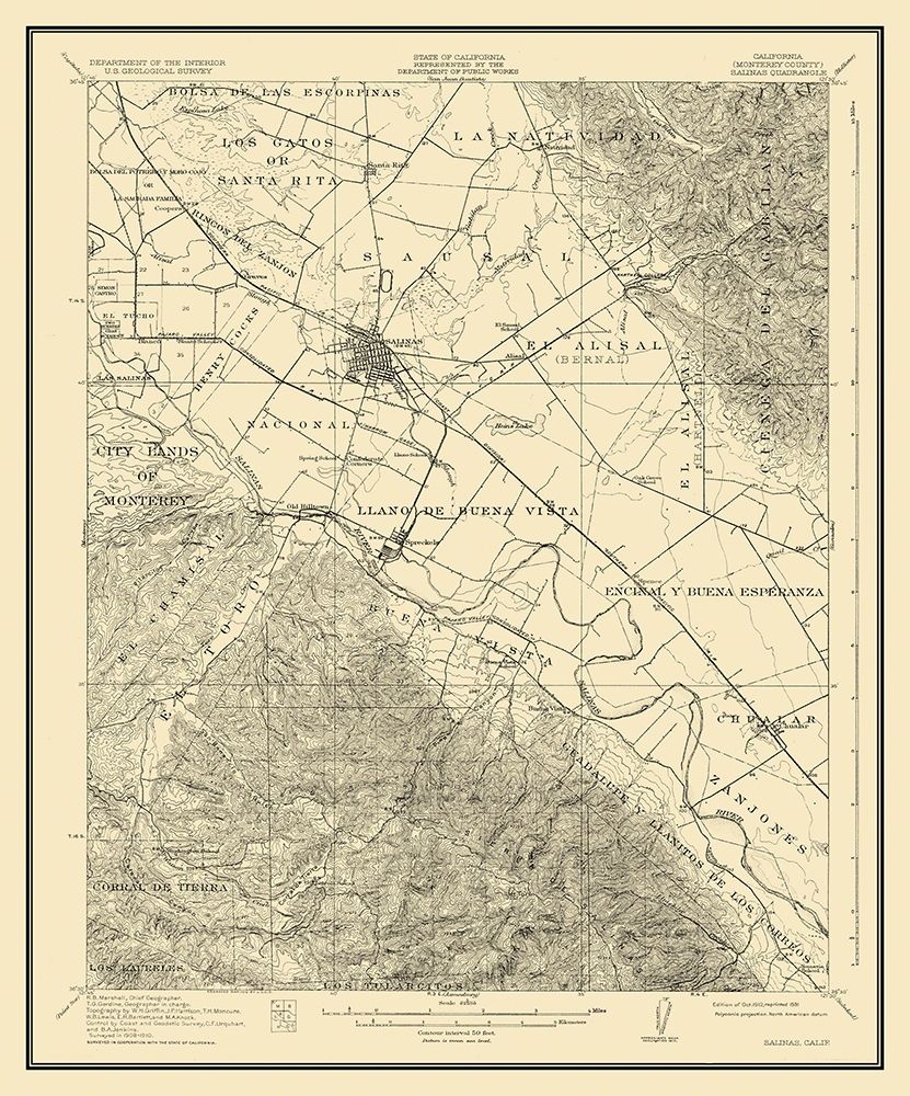 Salinas California Quad - USGS 1912 art print by USGS for $57.95 CAD