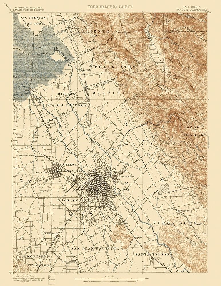 San Jose California Quad - USGS 1899 art print by USGS for $57.95 CAD