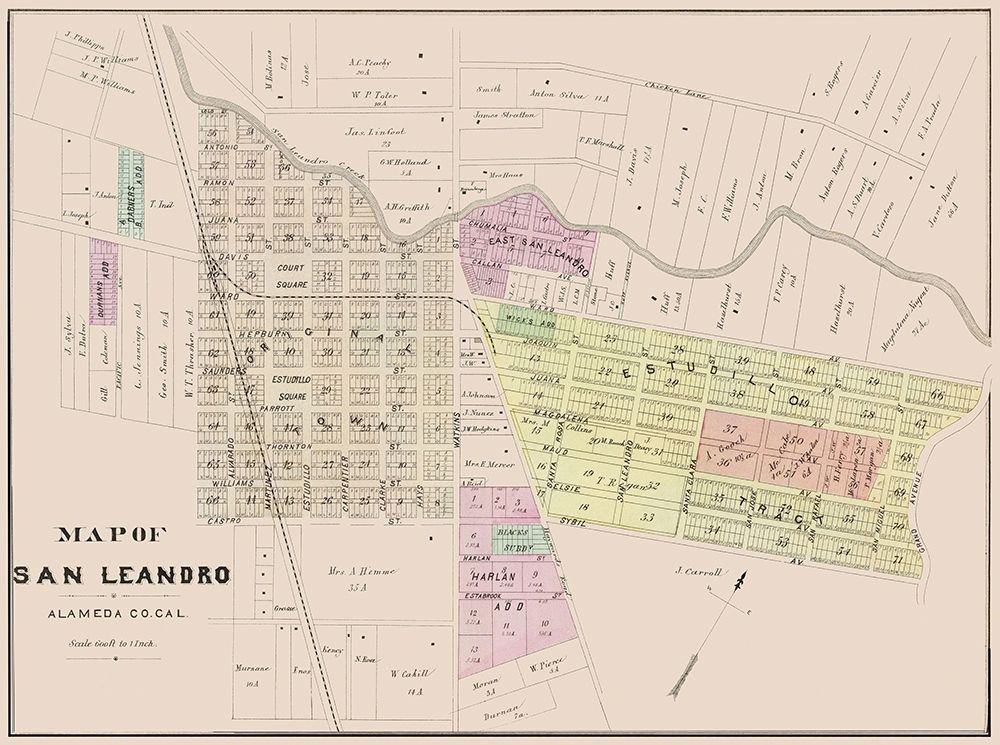 San Leandro California Plan - Thompson 1878 art print by Thompson for $57.95 CAD