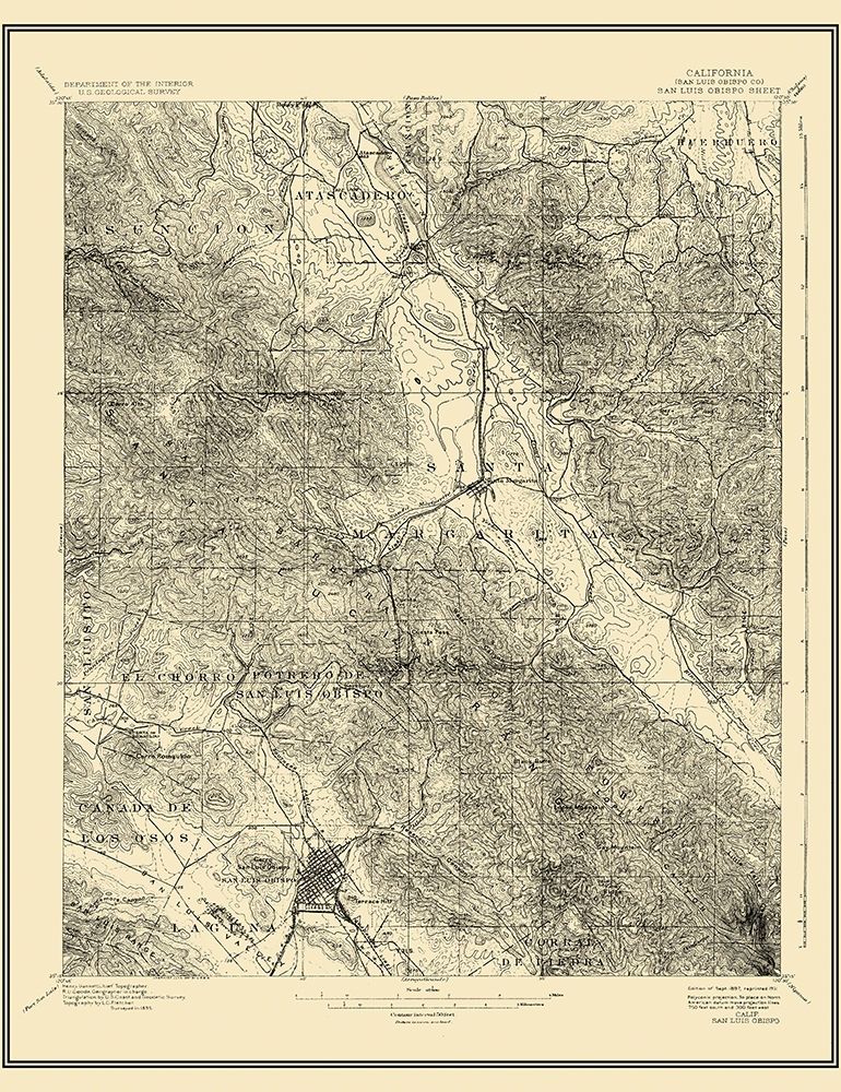 San Luis Obispo California Sheet - USGS 1897 art print by USGS for $57.95 CAD