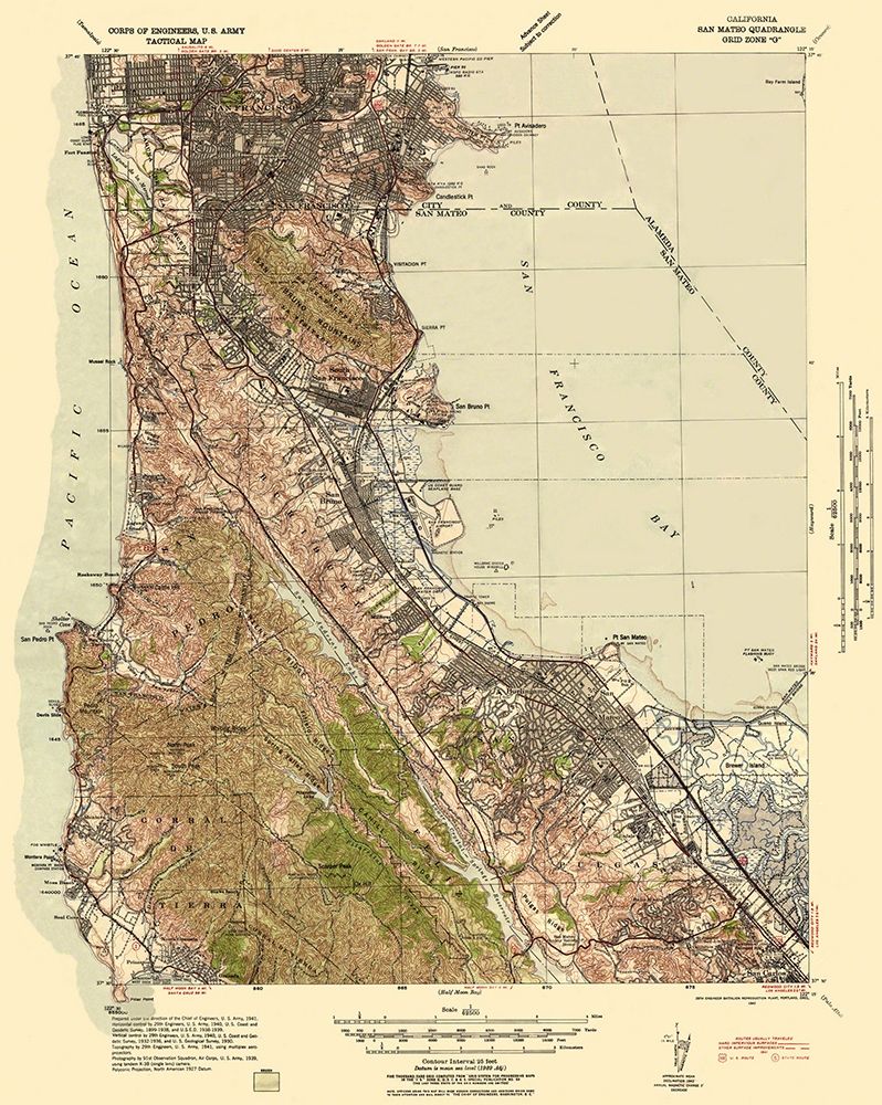 San Mateo California Tactical Quad - US Army 1942 art print by US Army for $57.95 CAD
