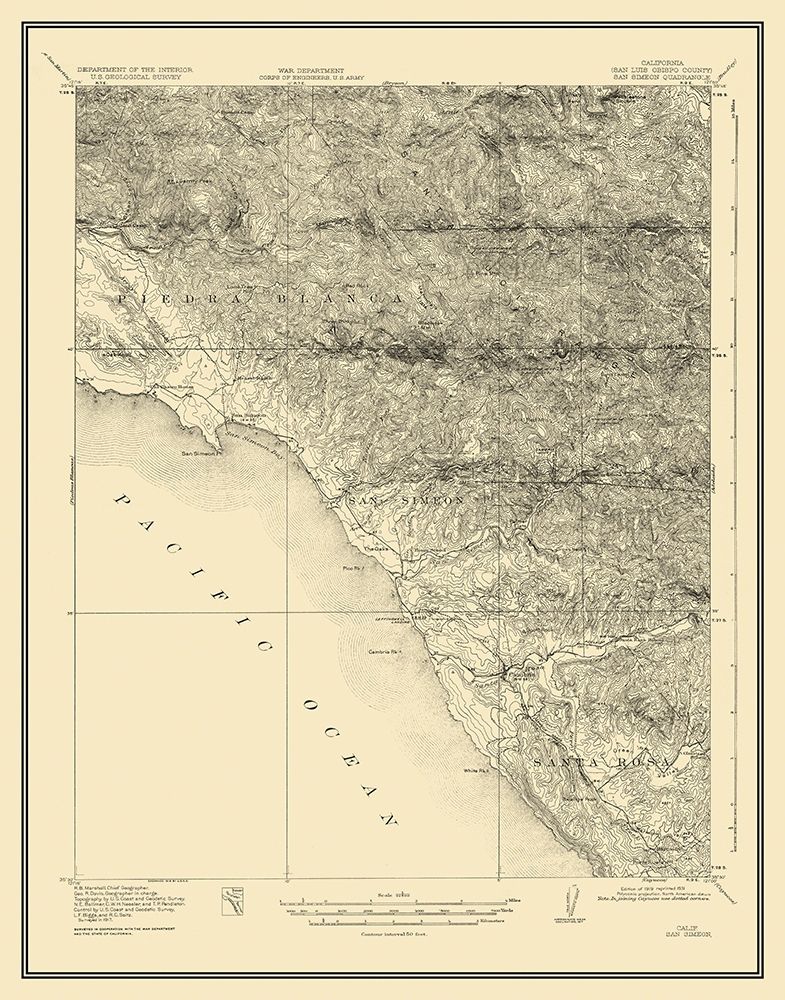 San Simeon California Quad - USGS 1919 art print by USGS for $57.95 CAD
