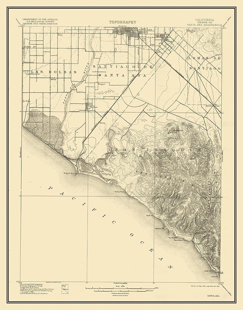 Santa Ana California Quad - USGS 1901 art print by USGS for $57.95 CAD