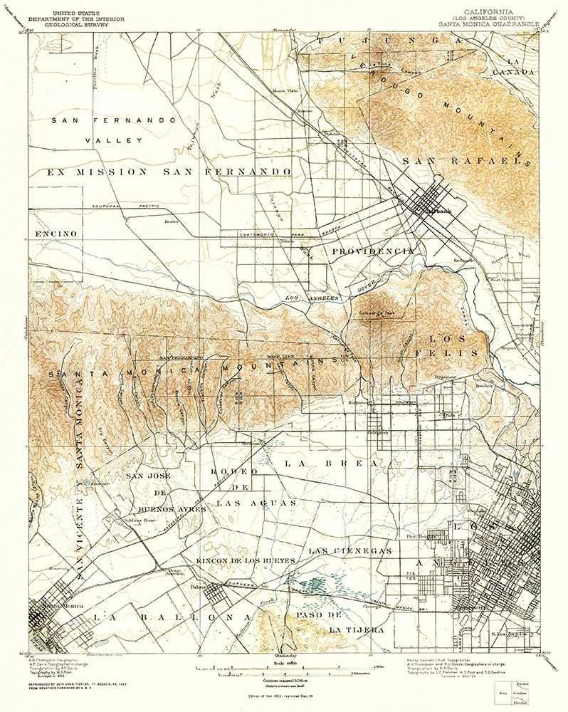 Santa Monica California Quad - USGS 1893 art print by USGS for $57.95 CAD