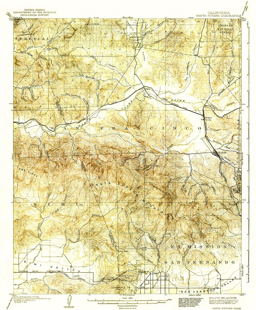 Santa Susana California Quad - USGS 1903 art print by USGS for $57.95 CAD