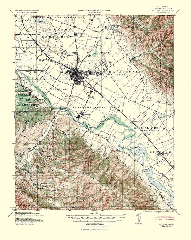 Salinas California Quad - USGS 1940 art print by USGS for $57.95 CAD