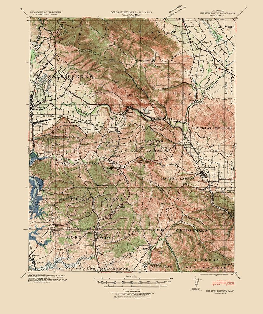 San Juan Bautista California Quad - USGS 1940 art print by USGS for $57.95 CAD