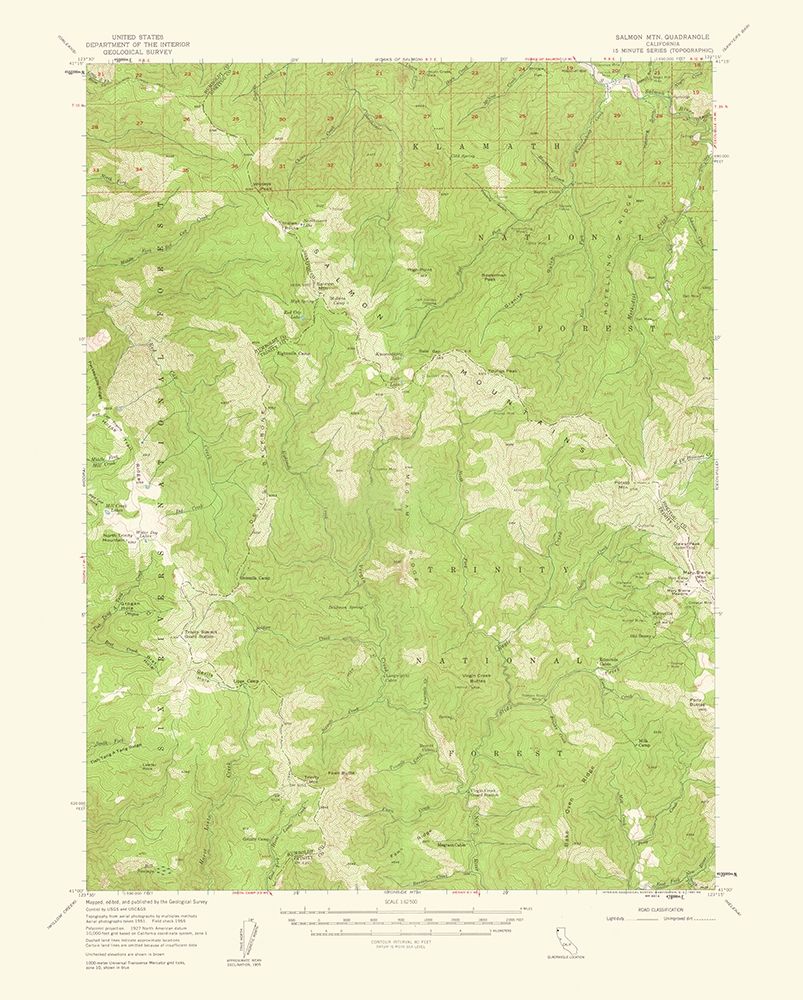 Salmon Mountains California Quad - USGS 1961 art print by USGS for $57.95 CAD