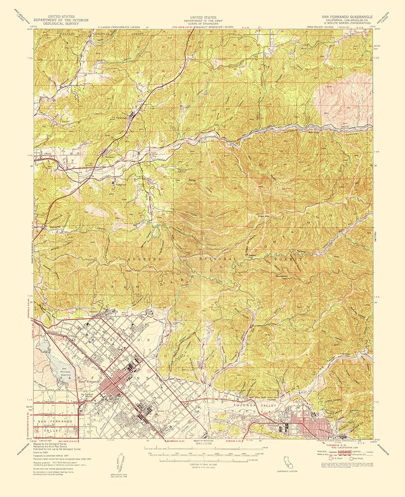 San Fernando California Quad - USGS 1955 art print by USGS for $57.95 CAD