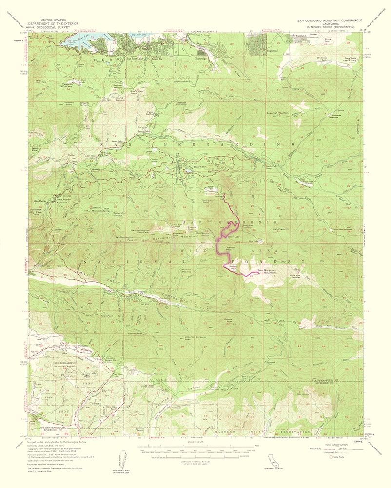 San Gorgonio Mountains California Quad - USGS 1963 art print by USGS for $57.95 CAD