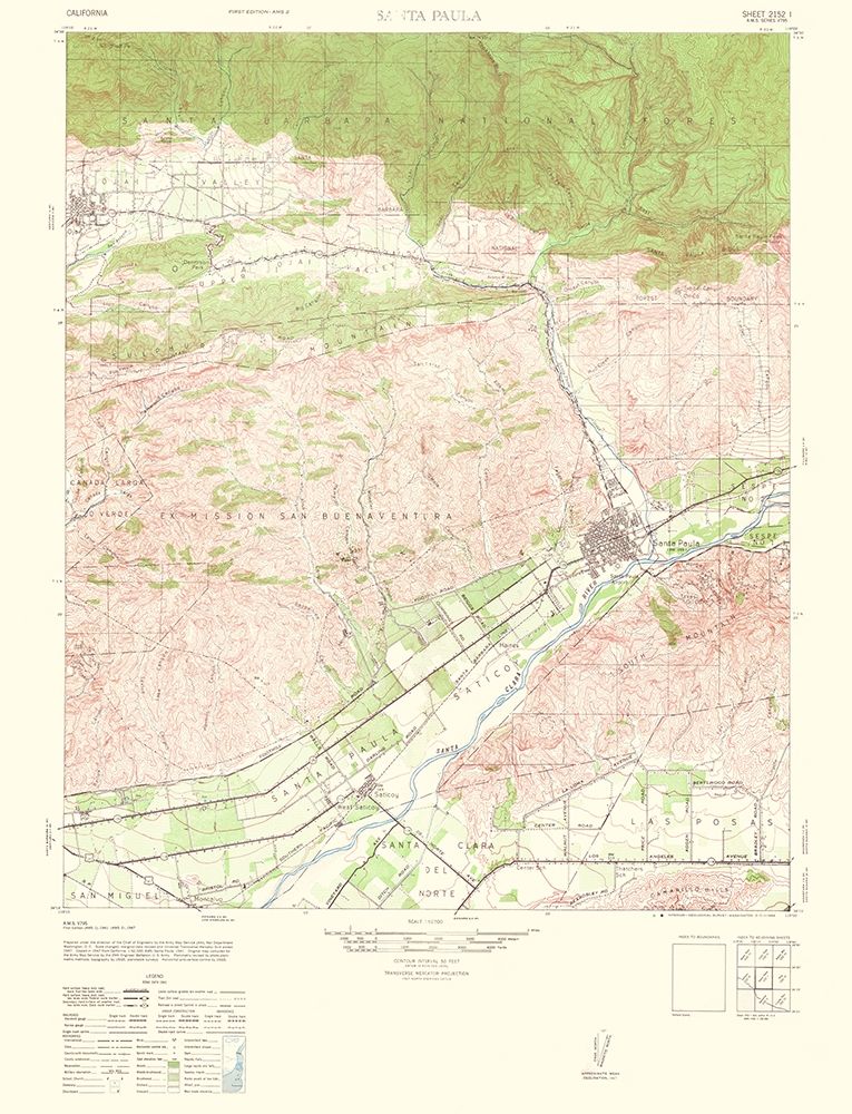 Santa Paula California Quad - USGS 1964 art print by USGS for $57.95 CAD