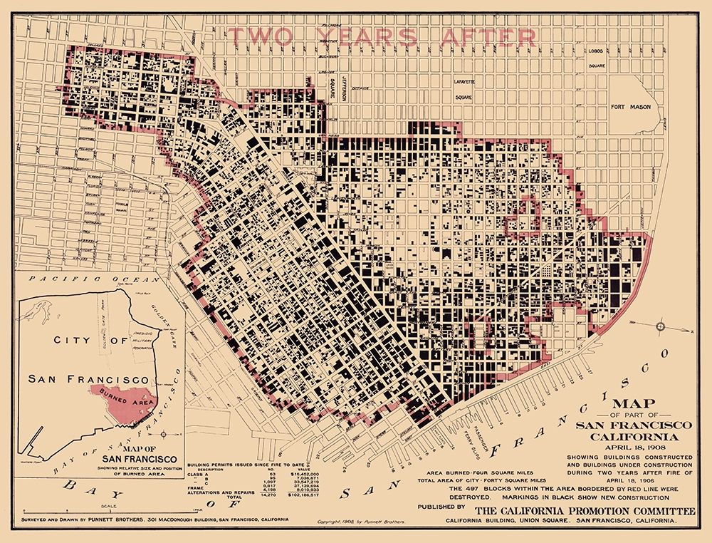San Francisco California - Punnett 1908 art print by Punnett for $57.95 CAD