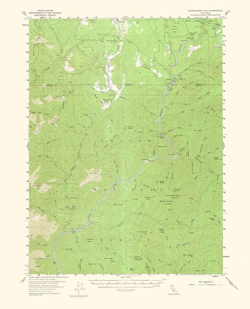 Shoeinhorse Mountain California Quad - USGS 1964 art print by USGS for $57.95 CAD