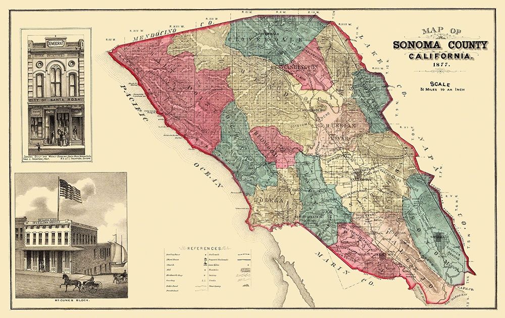 Sonoma  Santa Rosa California - Thompson 1877 art print by Thompson for $57.95 CAD