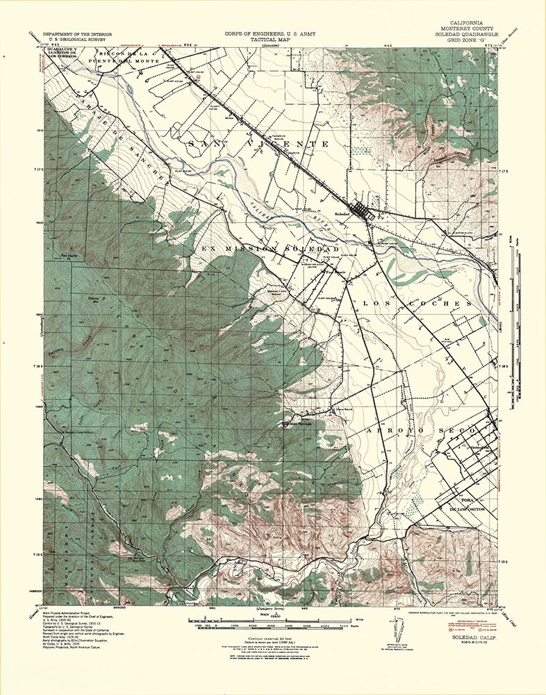 Soledad California Quad - USGS 1940 art print by USGS for $57.95 CAD