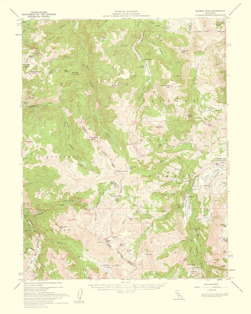 Sonora Pass California Quad - USGS 1961 art print by USGS for $57.95 CAD