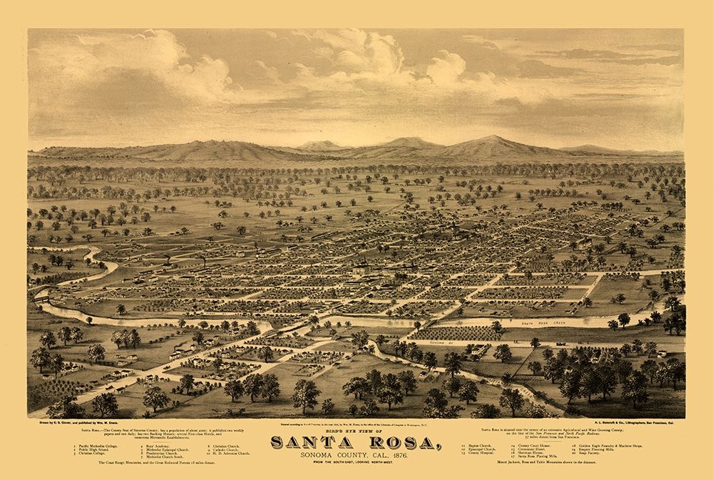 Santa Rosa California - Glover 1876 art print by Glover for $57.95 CAD
