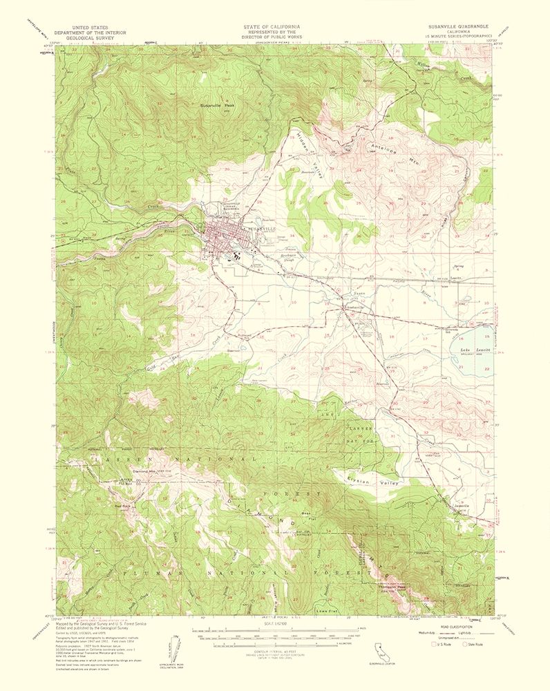 Susanville California Quad - USGS 1954 art print by USGS for $57.95 CAD