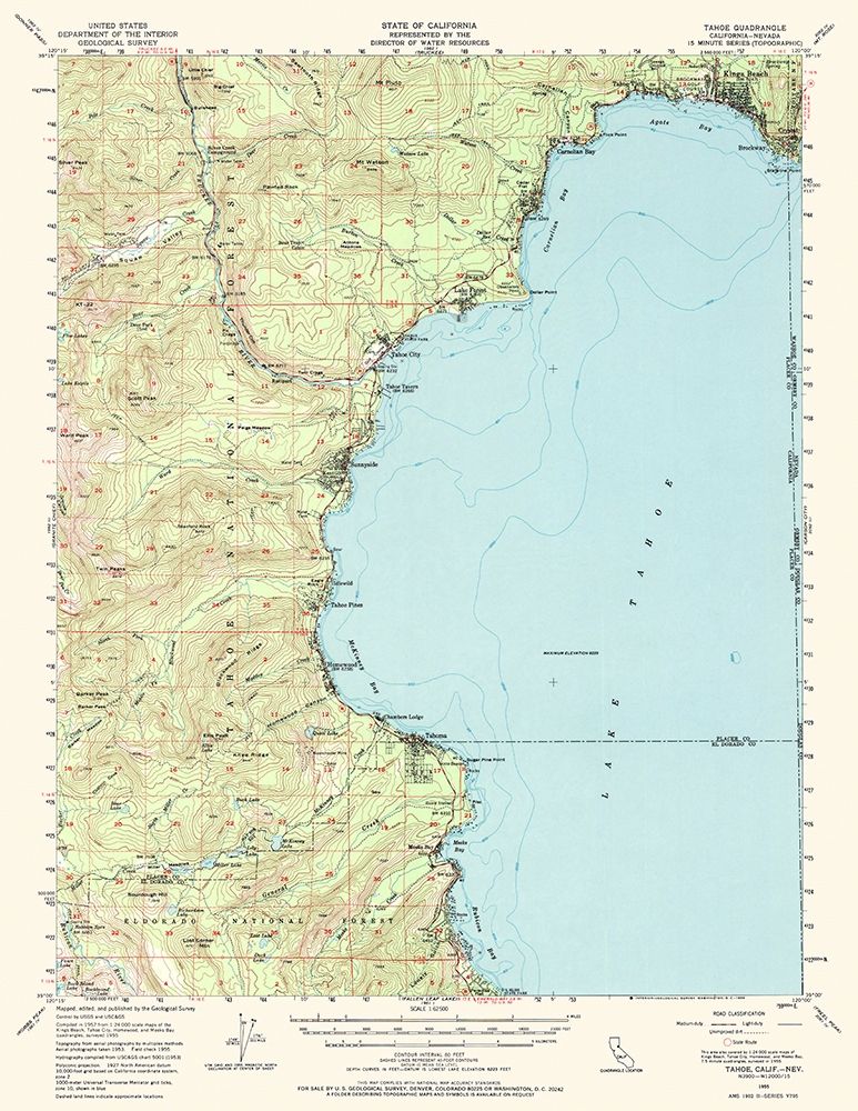 Tahoe California Nevada Quad - USGS 1955 art print by USGS for $57.95 CAD