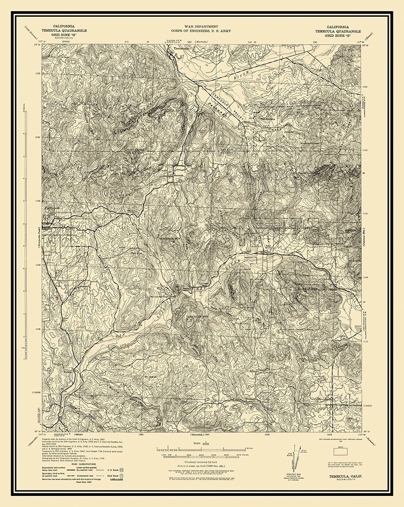 Temecula California Quad - USGS 1942 art print by USGS for $57.95 CAD