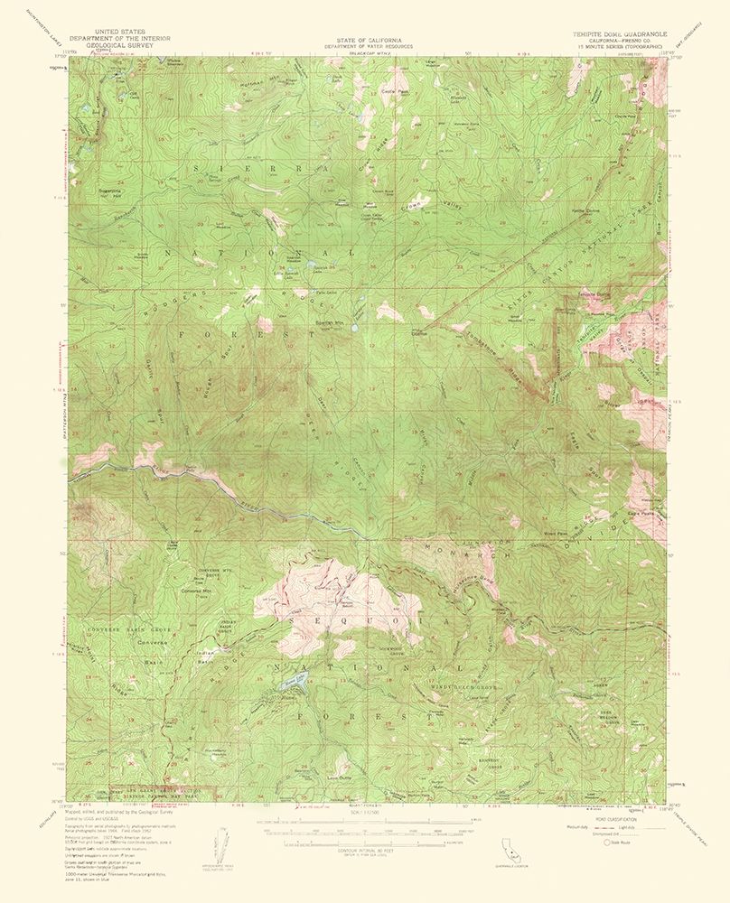 Tehipite Dome California Quad - USGS 1952 art print by USGS for $57.95 CAD