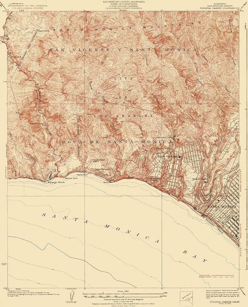 Topanga Canyon California Quad - USGS 1928 art print by USGS for $57.95 CAD
