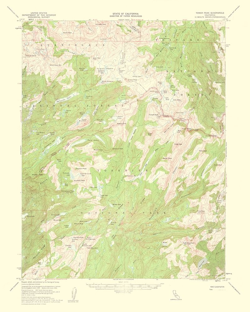 Tower Peak California Quad - USGS 1956 art print by USGS for $57.95 CAD