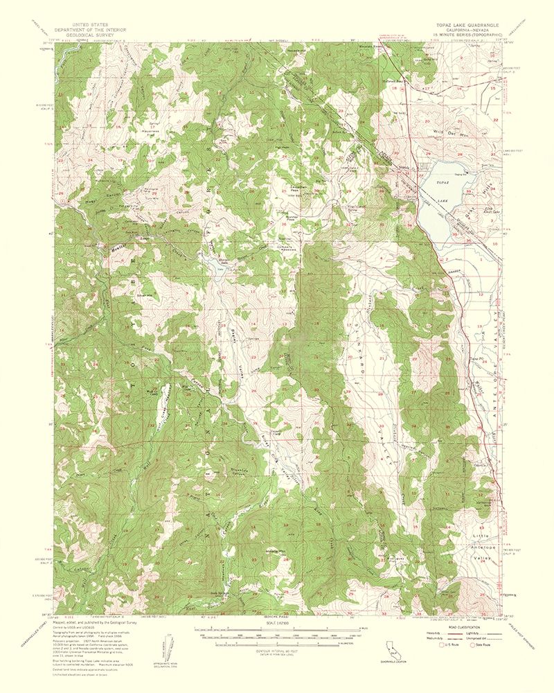 Topaz Lake California Nevada Quad - USGS 1956 art print by USGS for $57.95 CAD