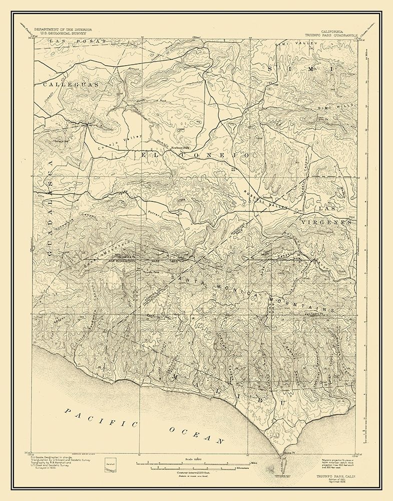 Triunfo Pass California Quad - USGS 1921 art print by USGS for $57.95 CAD