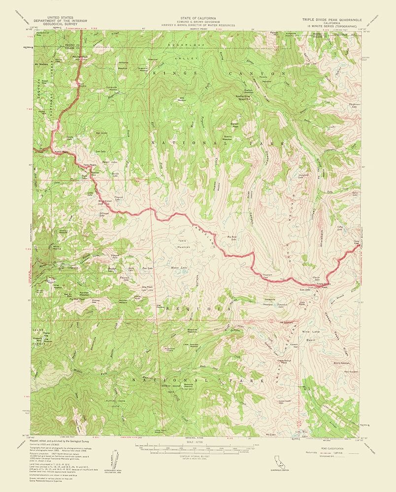 Triple Divide Peak California Quad - USGS 1956 art print by USGS for $57.95 CAD