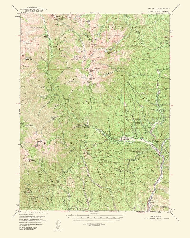 Trinity Lake California Quad - USGS 1956 art print by USGS for $57.95 CAD